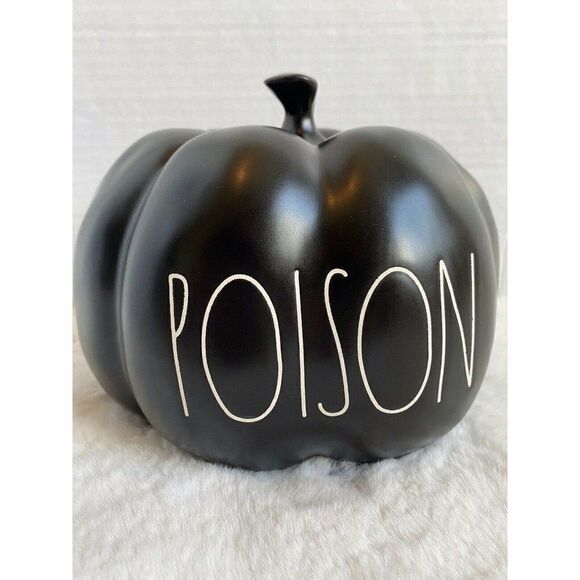 Rae Dunn Halloween Black Pumpkin "POISON" Medium - Picture 1 of 5